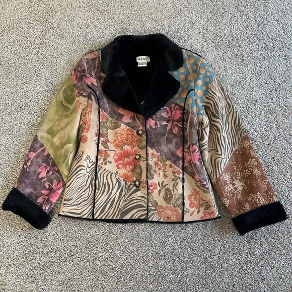 Weavz Women's Size L Patchwork Jacket Fleece Lining Colorful Floral & Zebra Prin - Picture 13 of 13
